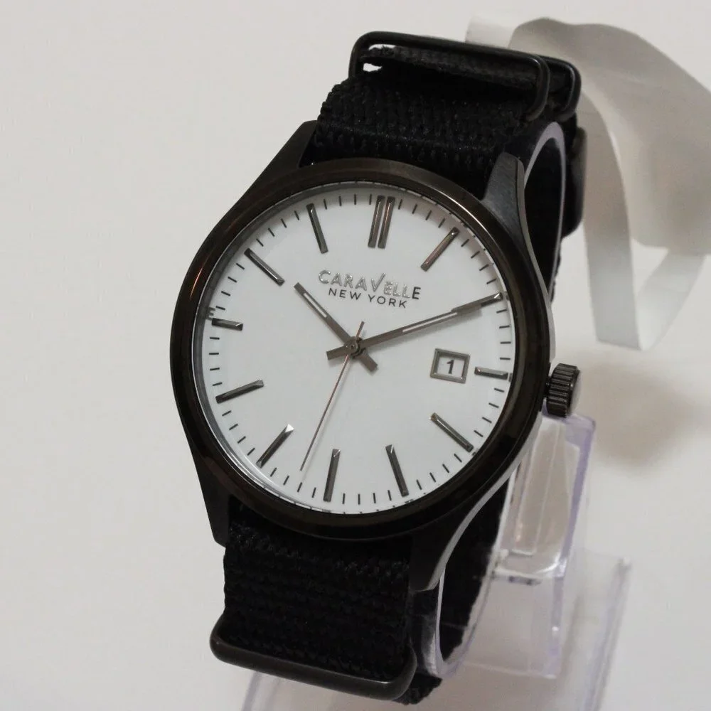 Caravelle Men's Quartz Field Watch By Bulova Black NATO Strap Black Case 41mm